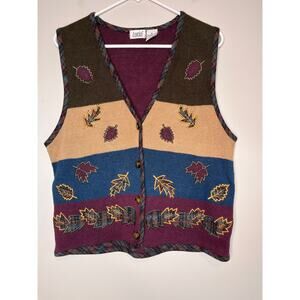 1990s Lucia Fall Harvest Plaid Leaves Coquette Cottage Rainbow Sweater Vest M